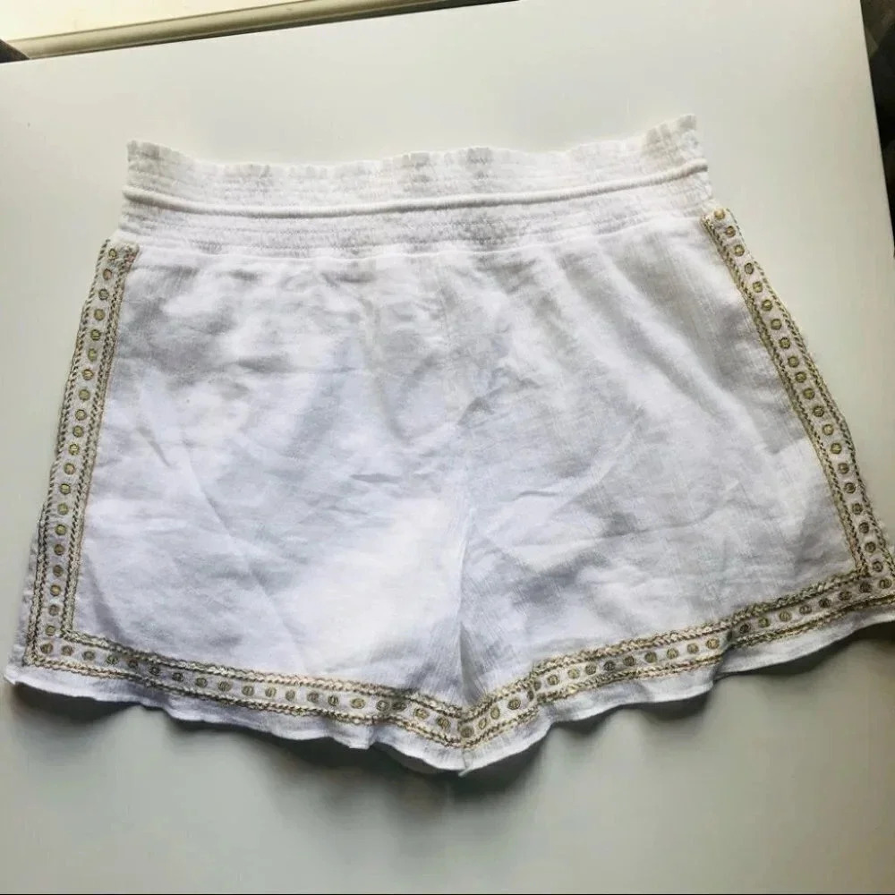 J. Crew Gold Embroidered Mosaic Cotton Tie-Front Elastic Shorts Size 2 - Picture 8 of 8